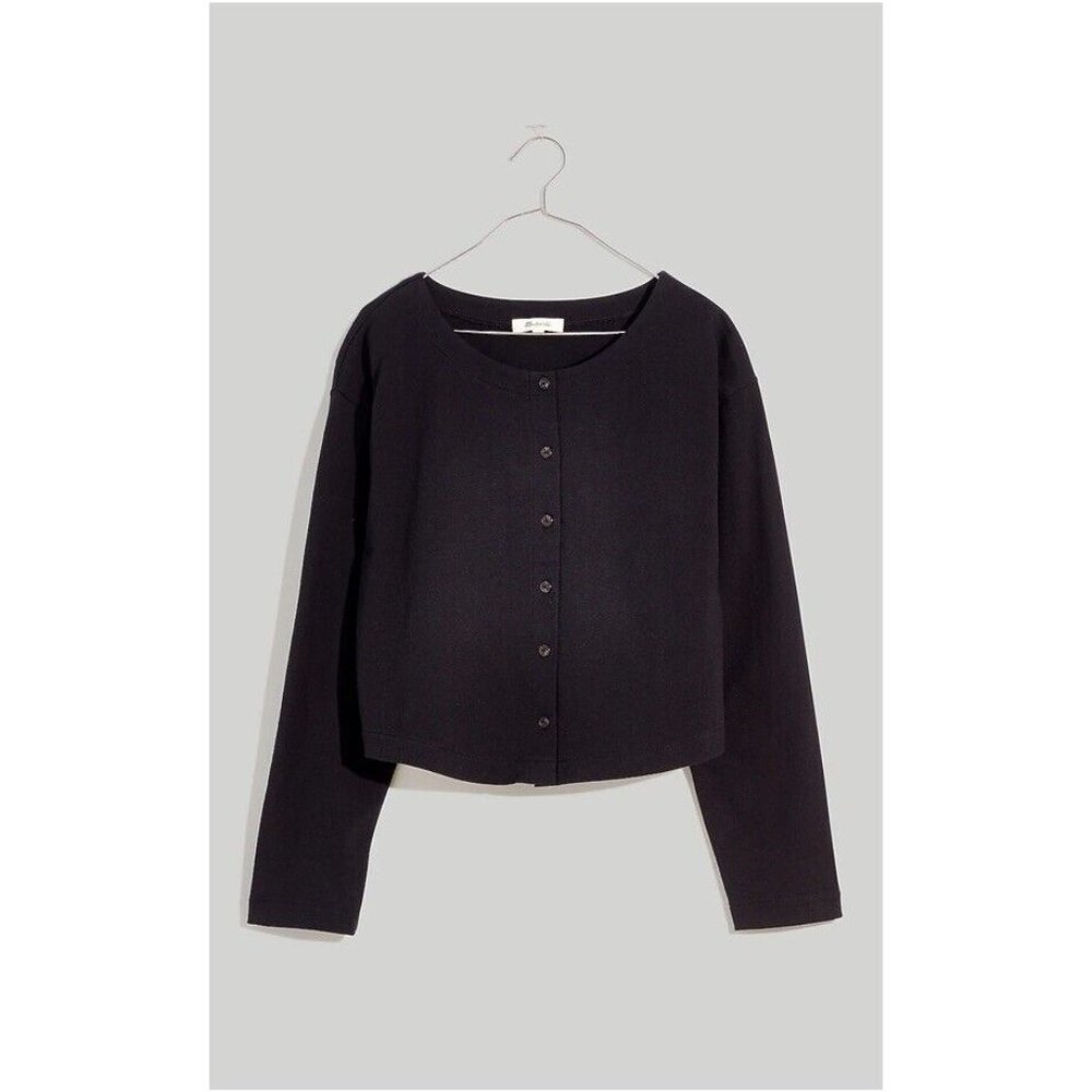 Madewell Womens Boxy Button-Front Crop Cardigan Black Size Small